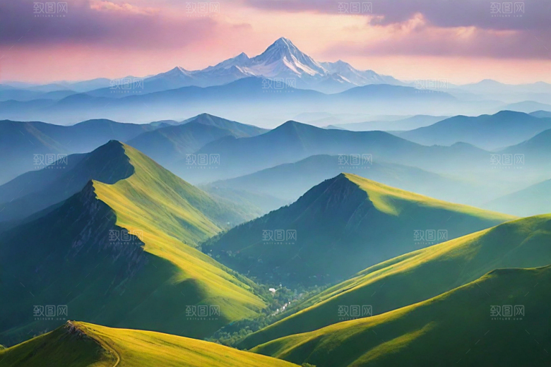 森林花草山顶自然风光