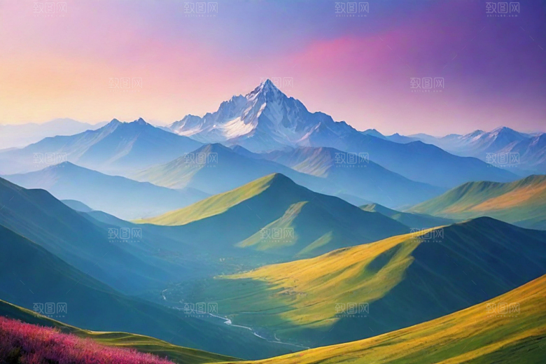 森林花草山顶自然风光