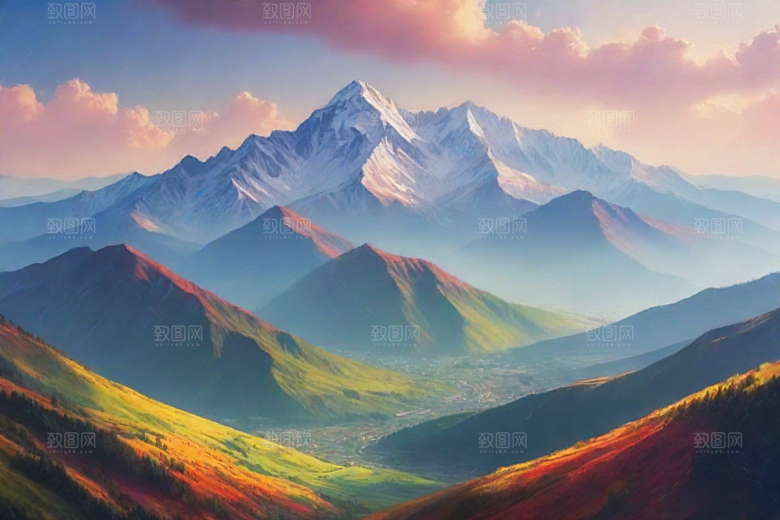 森林花草山顶自然风光