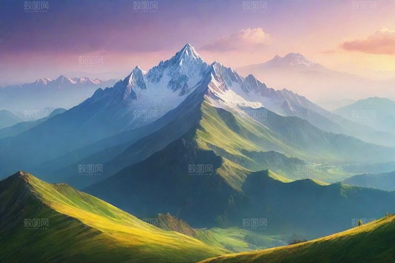 森林花草山顶自然风光