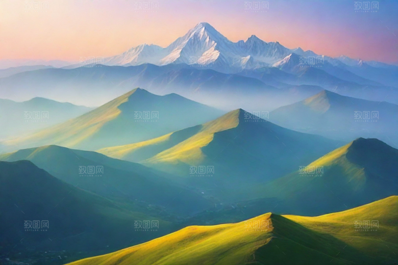 森林花草山顶自然风光