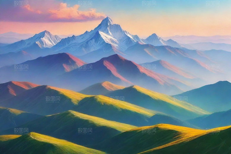森林花草山顶自然风光