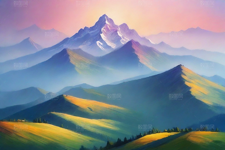 森林花草山顶自然风光