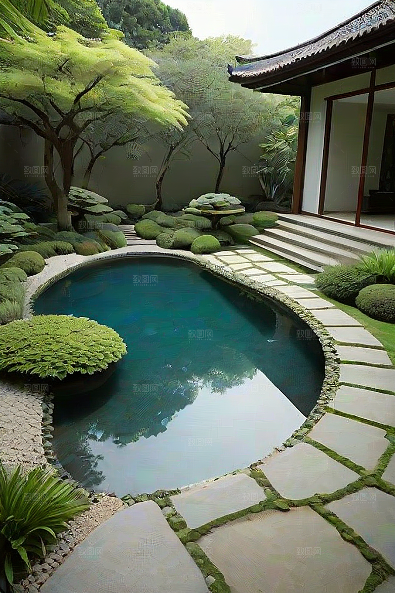 借景抒怀水池倒映的宁静与沉思