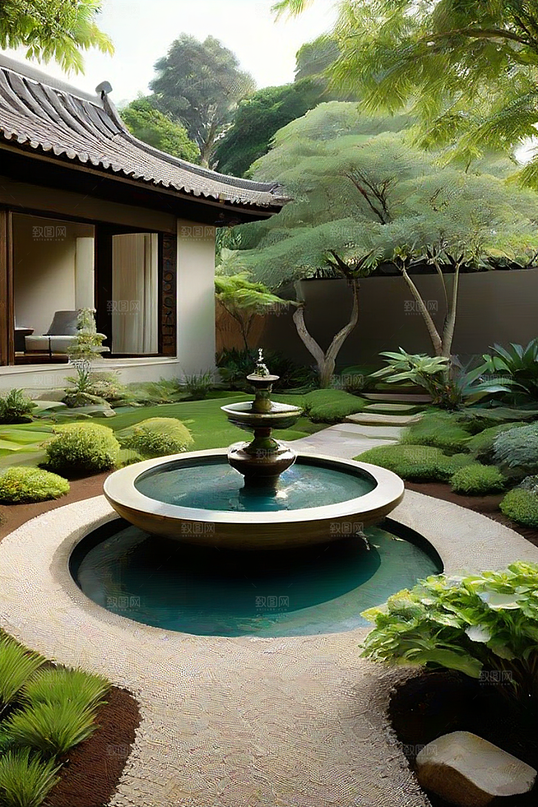 借景抒怀水池倒映的宁静与沉思