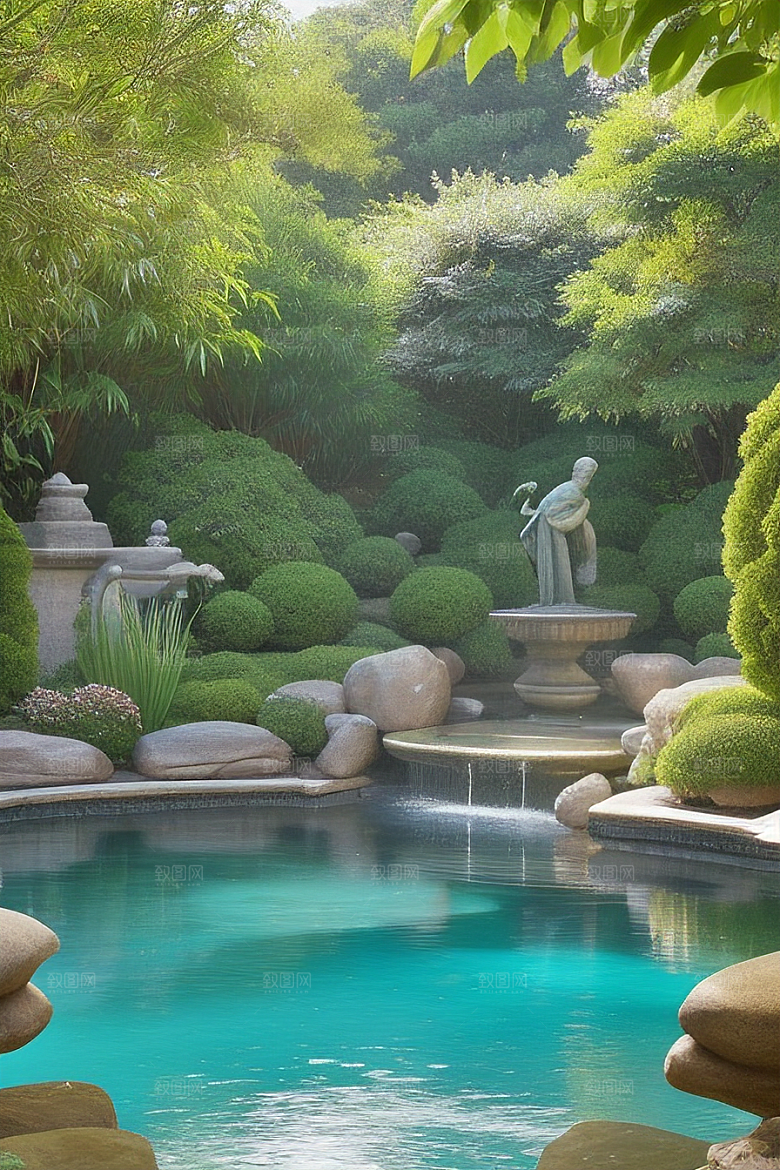 借景抒怀水池倒映的宁静与沉思