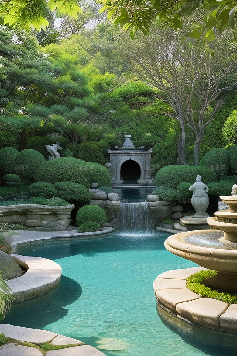 借景抒怀水池倒映的宁静与沉思
