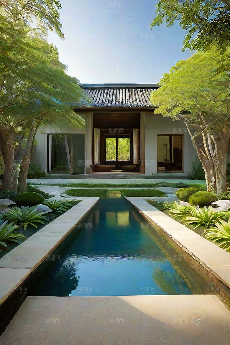 借景抒怀水池倒映的宁静与沉思