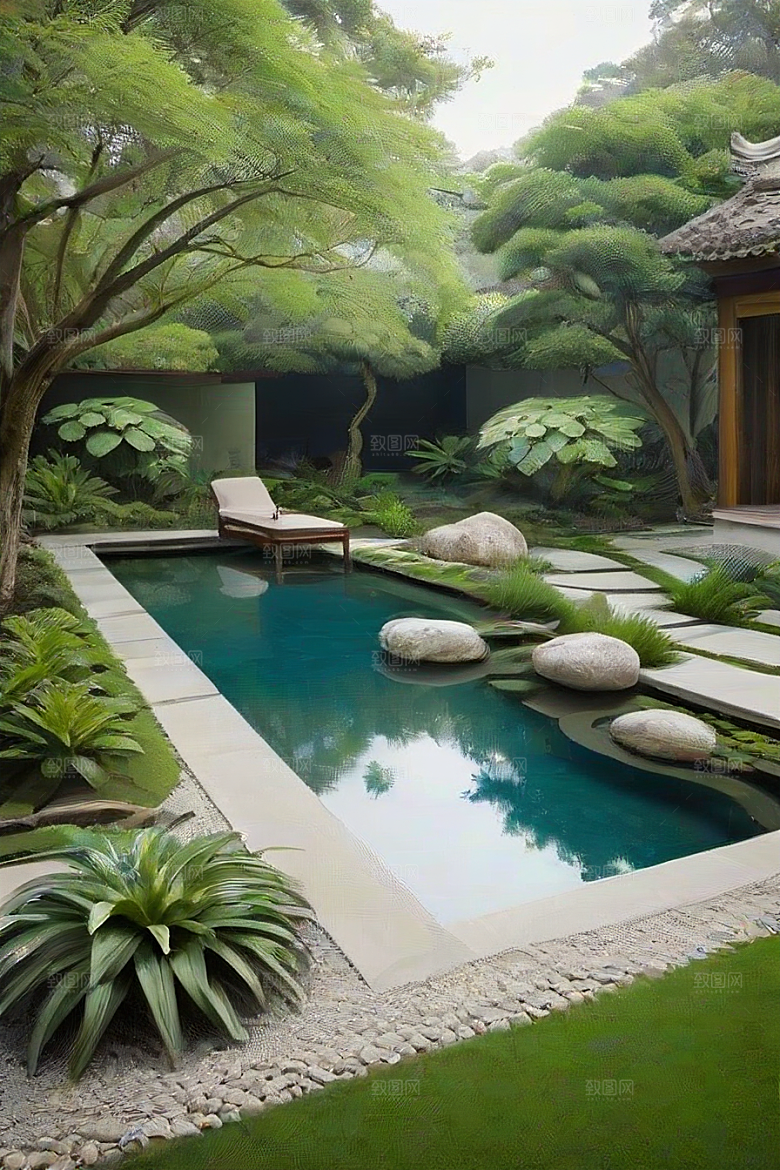 借景抒怀水池倒映的宁静与沉思