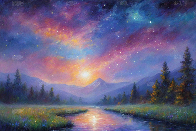 星光梦幻星空女孩的背影插画