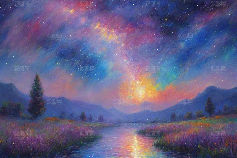星光梦幻星空女孩的背影插画