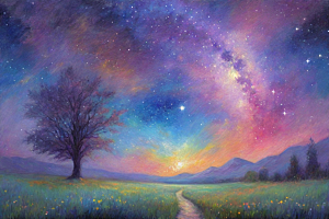 星光梦幻星空女孩的背影插画
