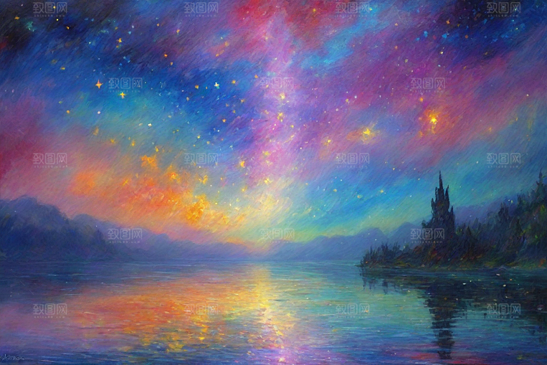 星光梦幻星空女孩的背影插画