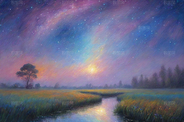 星光梦幻星空女孩的背影插画