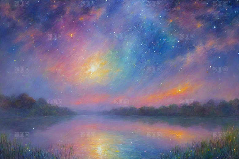 梦幻星空女孩背影的星光插画
