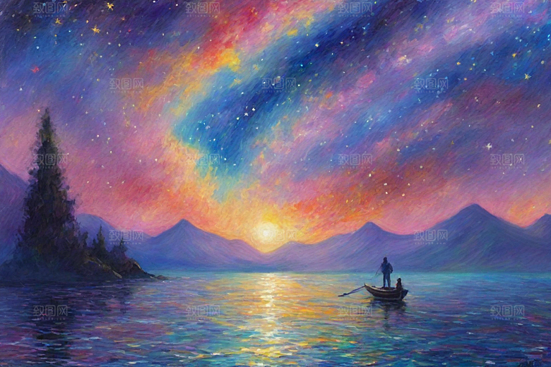 梦幻星空女孩背影的星光插画
