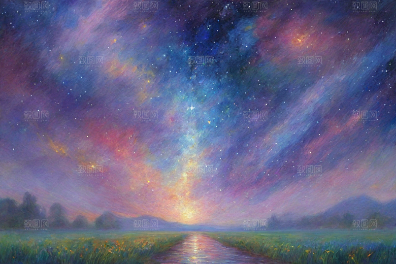 梦幻星空女孩背影的星光插画