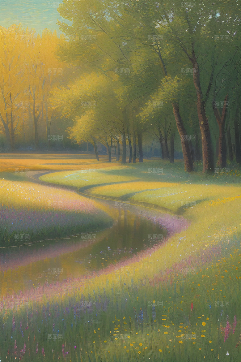 欢乐春天绿黄与春色的愉悦场景