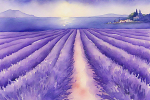 紫幻海洋普罗旺斯的水彩插图