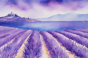 紫幻海洋普罗旺斯的水彩插图