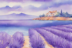 水彩幻境普罗旺斯紫色海洋
