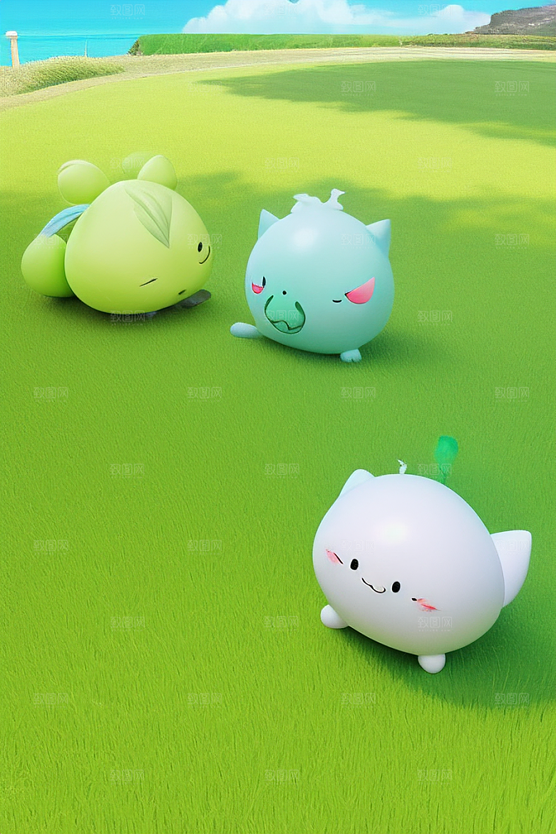 梦幻卡通绿草视觉下的瞬间