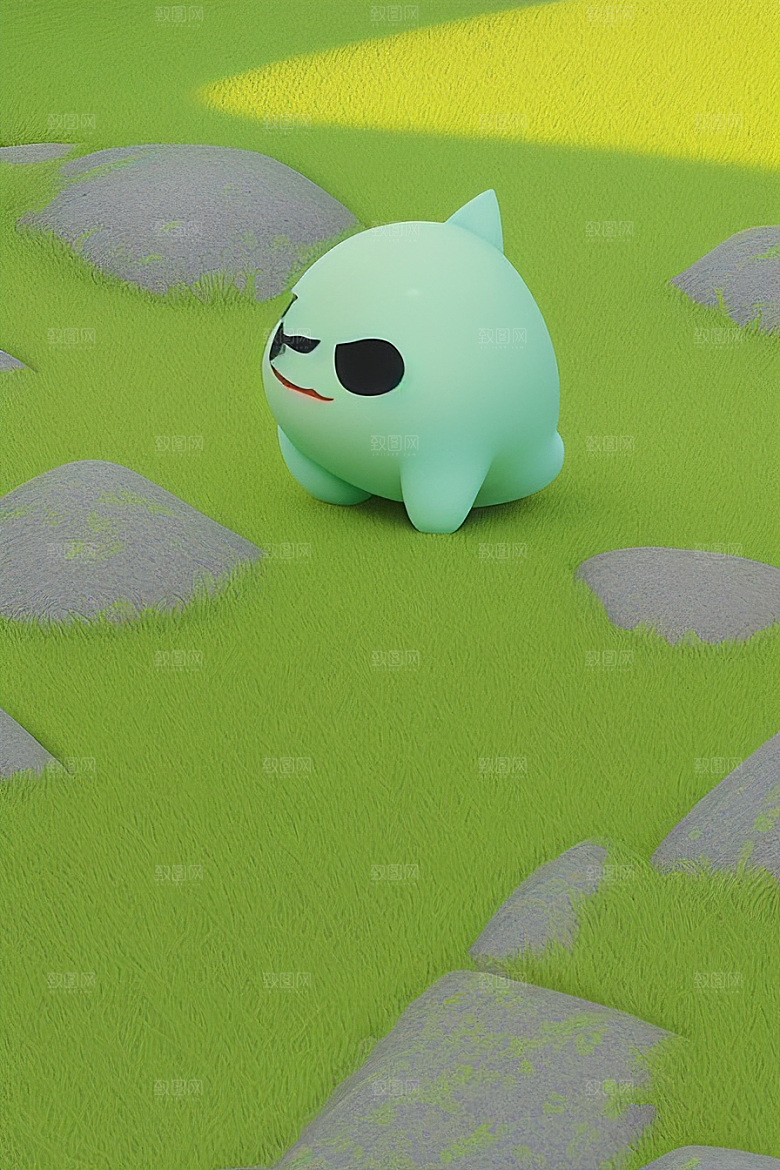 梦幻卡通绿草视觉下的瞬间
