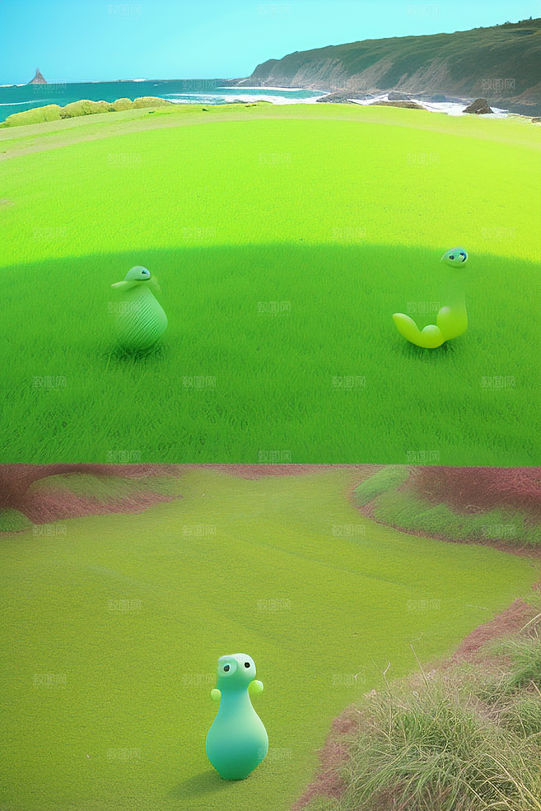 卡通风格的明亮色彩海岸
