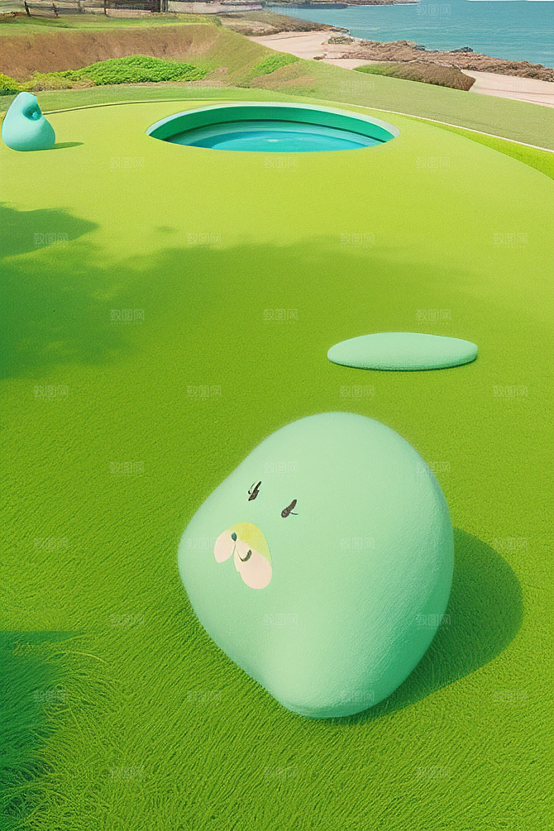 明亮色彩下的绿草海岸瞬间