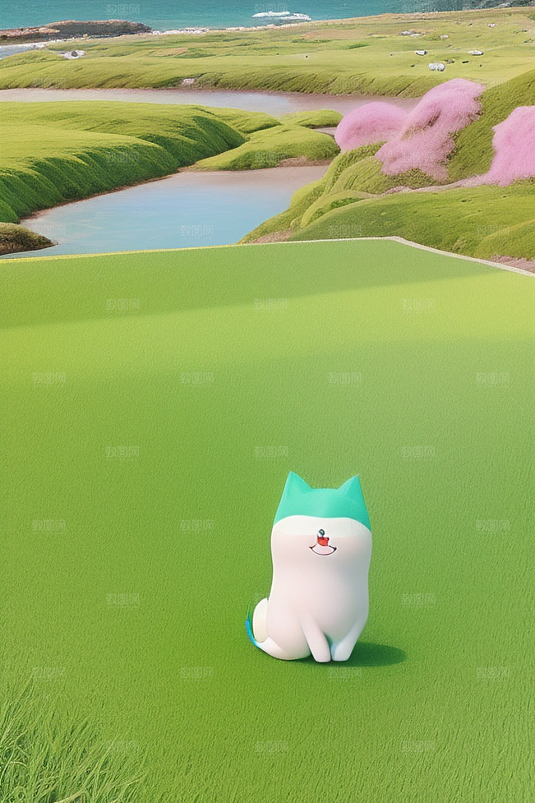 明亮色彩下的绿草海岸瞬间