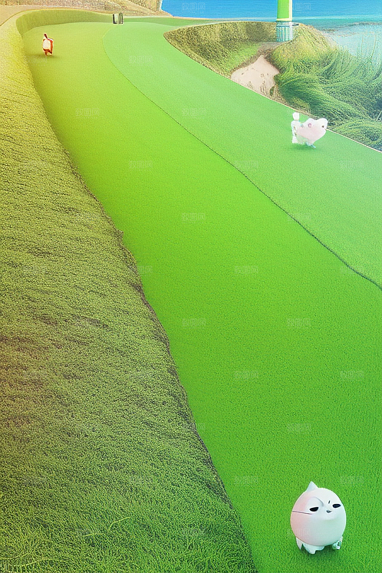 明亮色彩下的绿草海岸瞬间