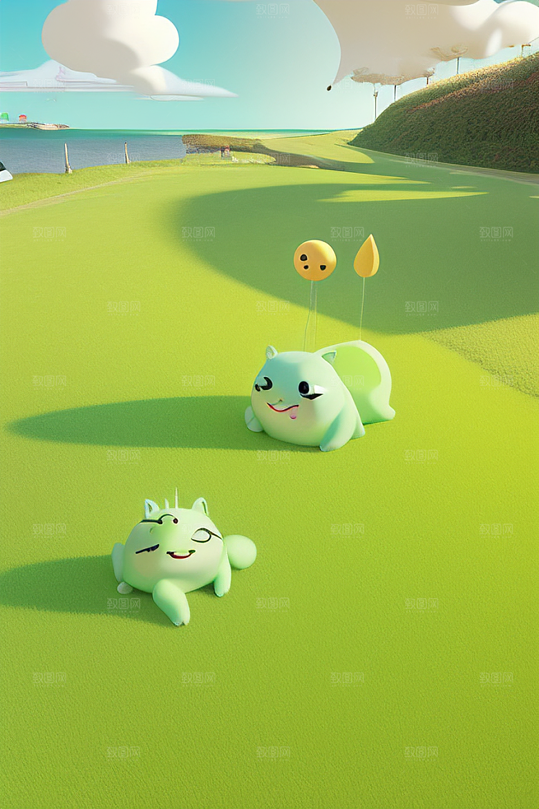 梦幻视觉下的绿草海岸