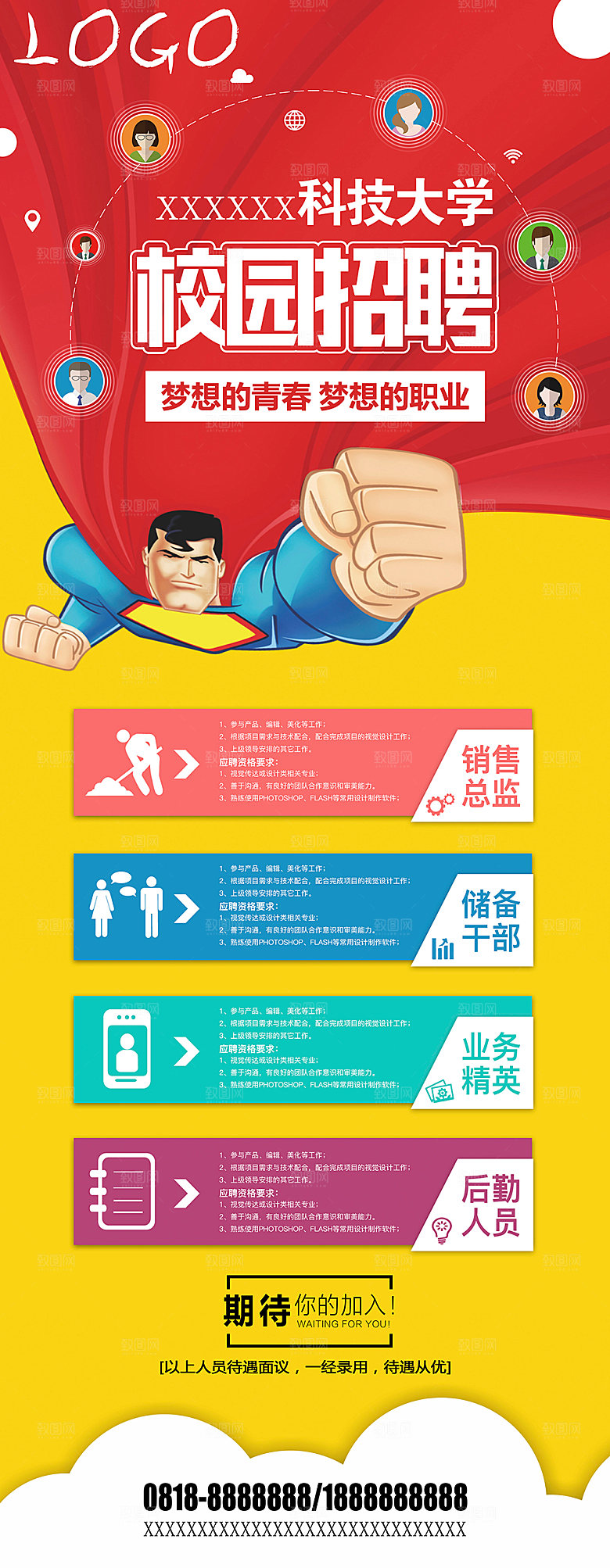 黄色创意招聘易拉宝