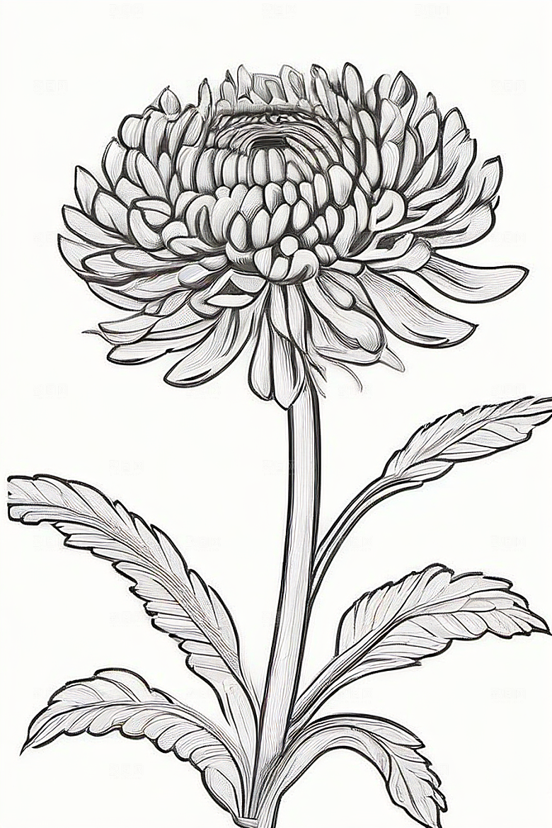 插画艺术纯白背景的孤立菊花