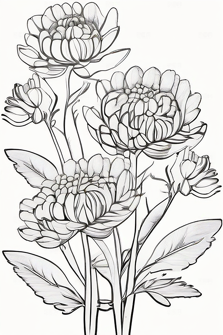 插画艺术纯白背景的孤立菊花