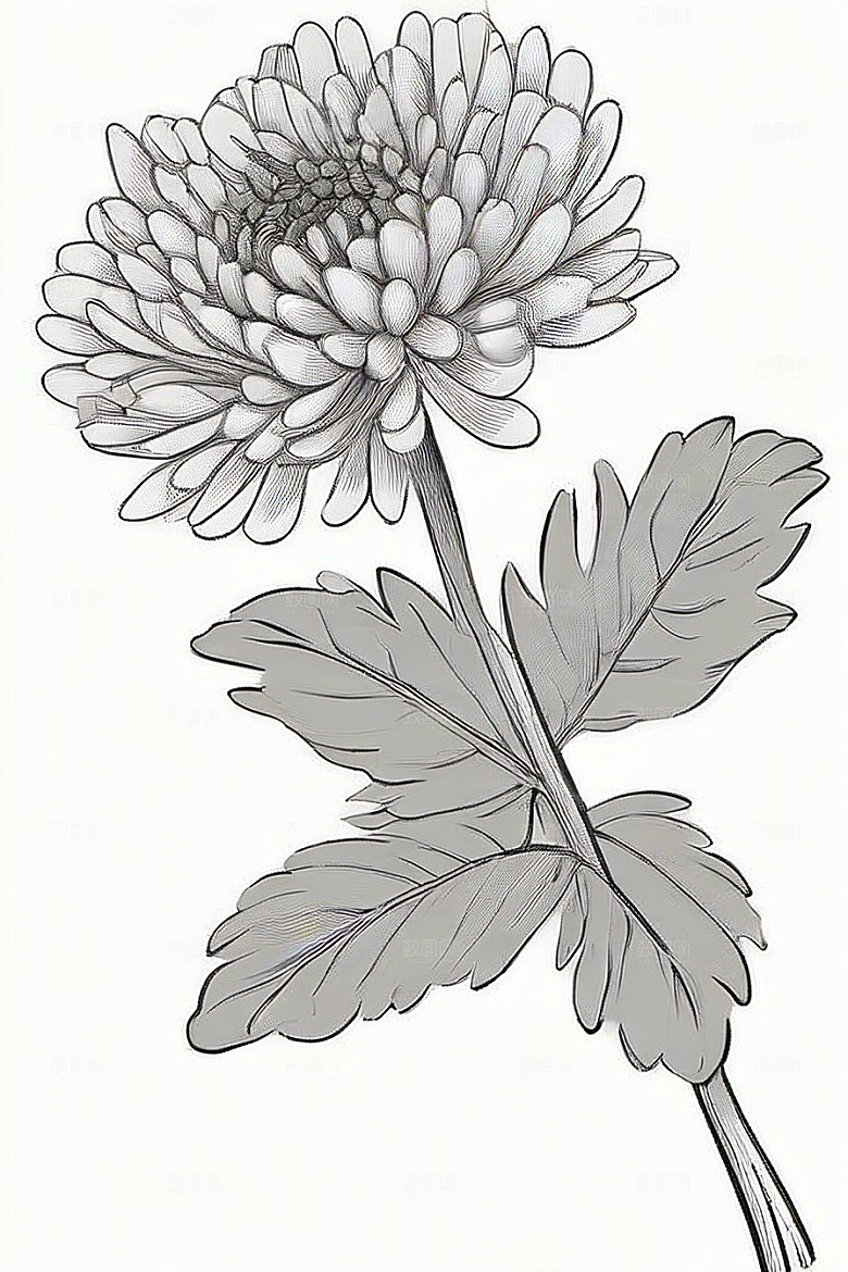 插画艺术纯白背景的孤立菊花