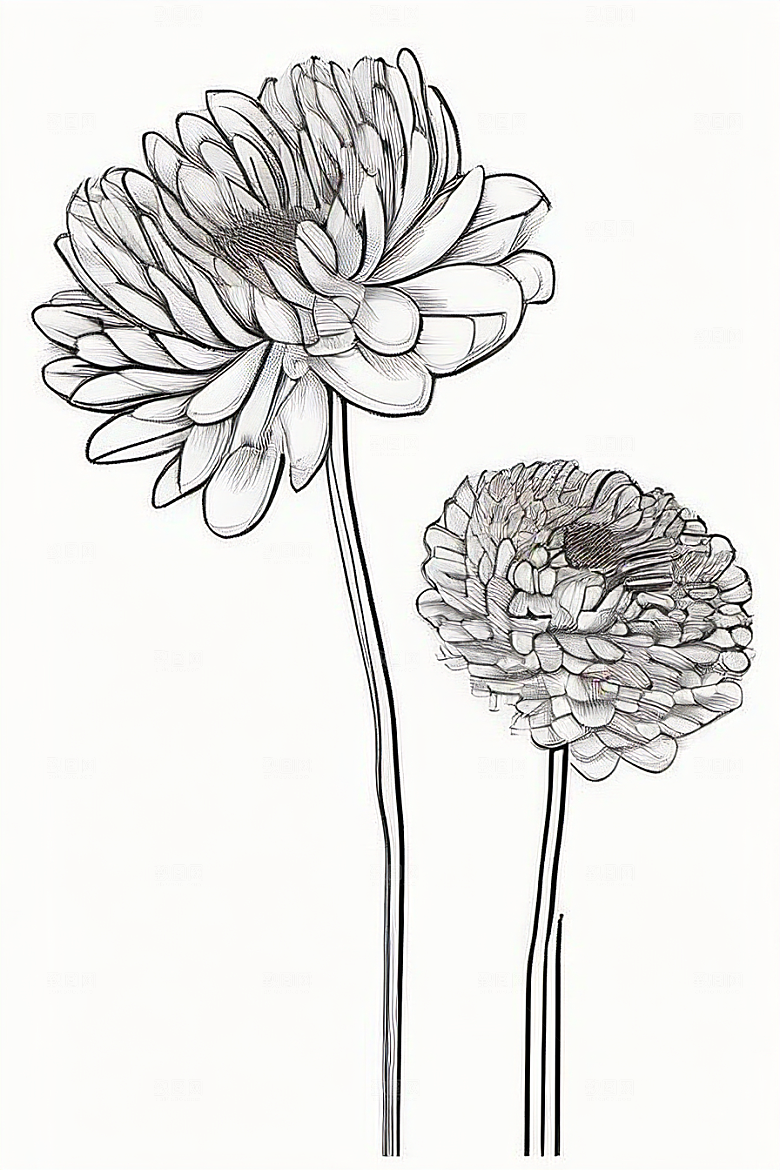 插画艺术纯白背景的孤立菊花