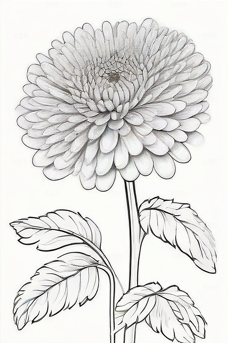 插画艺术纯白背景的孤立菊花