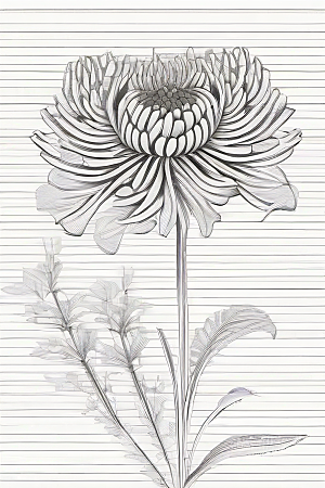 插画艺术纯白背景的孤立菊花
