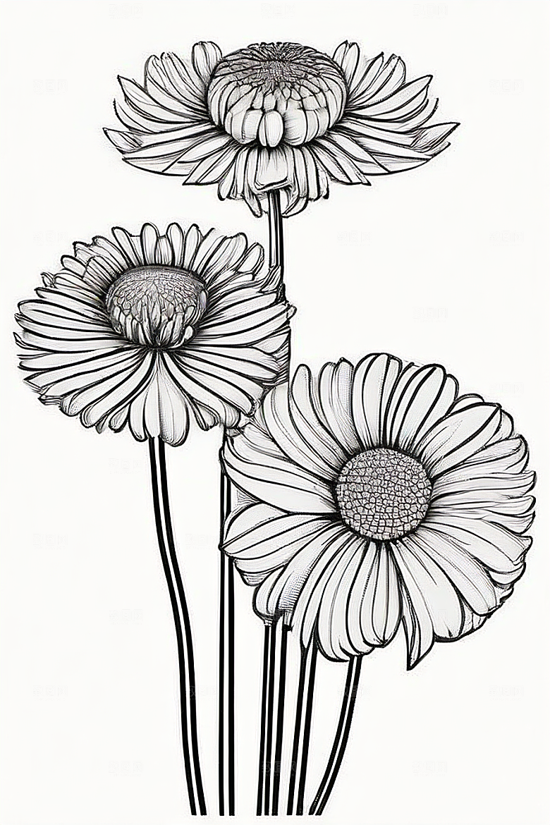 插画艺术纯白背景的孤立菊花