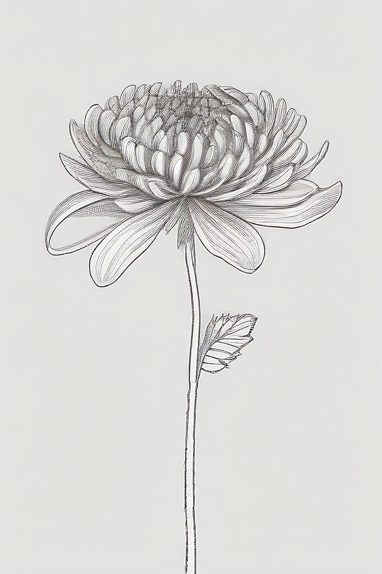 菊花线描作品细腻优雅的轮廓