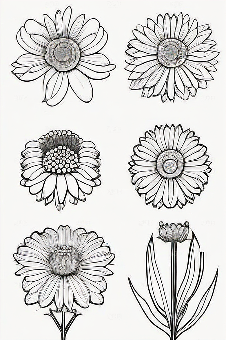 菊花线描作品细腻优雅的轮廓