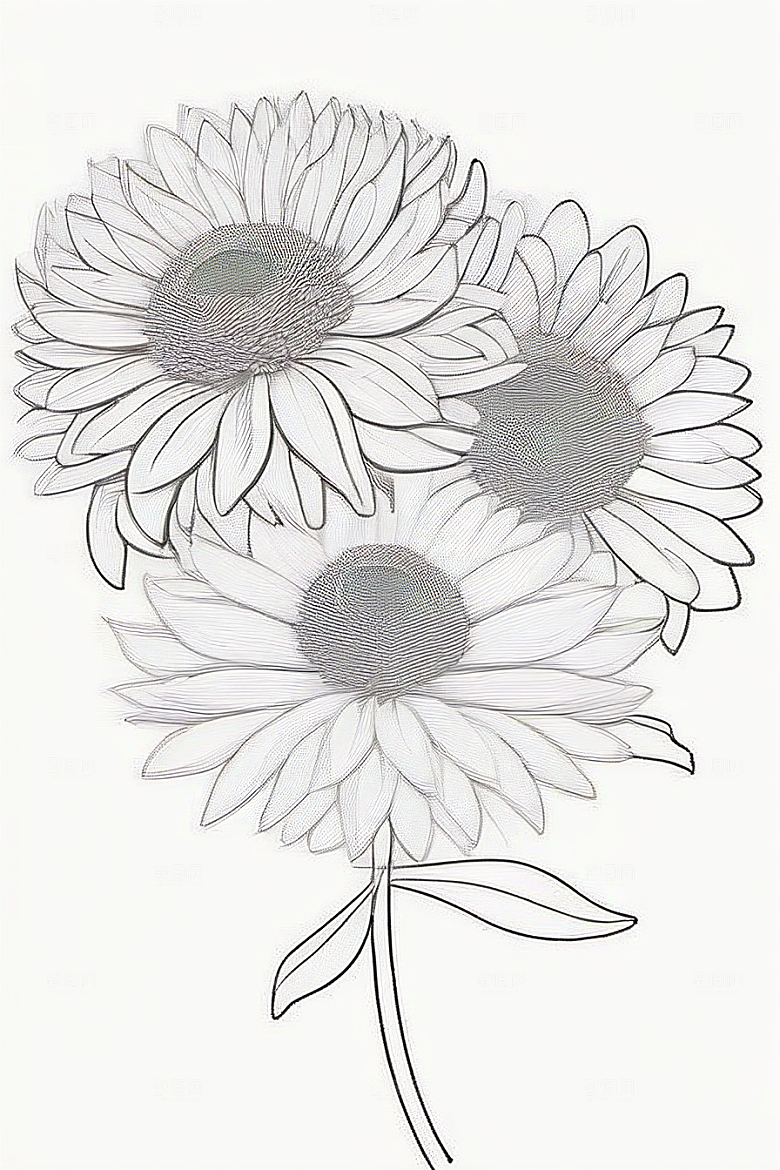菊花线描作品细腻优雅的轮廓