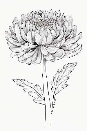 手绘植物插画纯白背景菊花