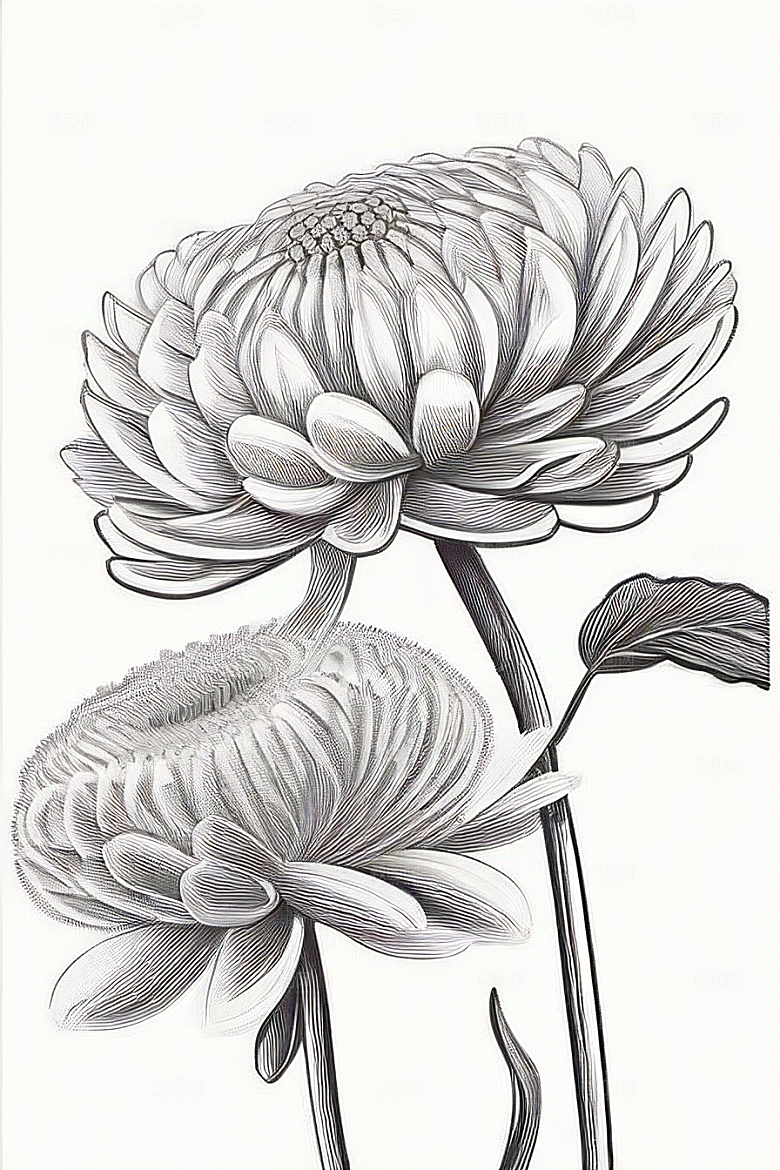 手绘植物插画纯白背景菊花