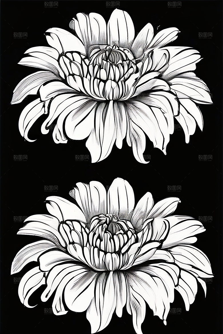 手绘植物插画纯白背景菊花