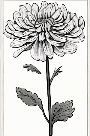手绘植物插画纯白背景菊花