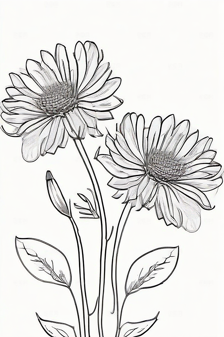 简洁线条勾勒的菊花插画