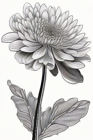 简洁线条勾勒的菊花插画