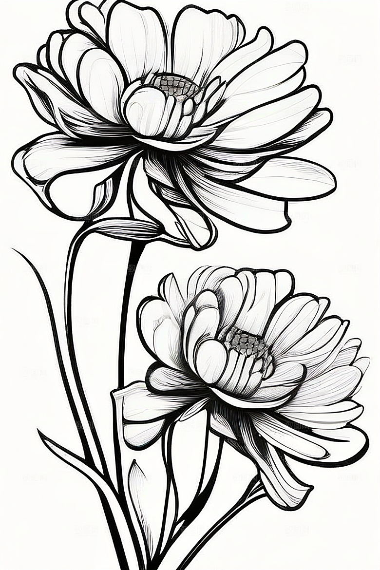 简洁线条勾勒的菊花插画